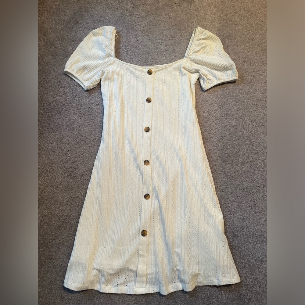 White button up puff sleeve mini dress Size: XS